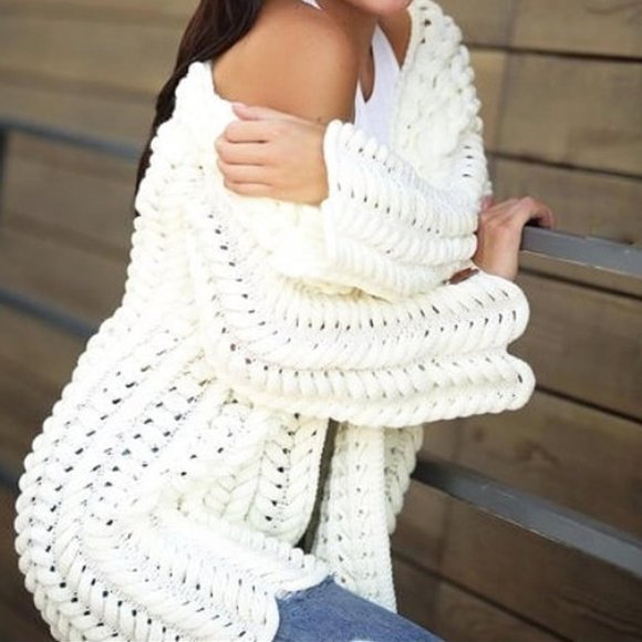 White Chunky Knit Oversized Cardigan - Picture 5 of 5